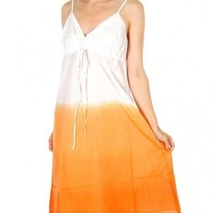 PROVOGUE Dip Dye Cotton Sleeveless V-Neck Large Orange Sundress